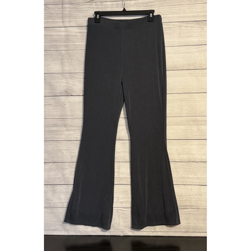 Hyfve Women Ribbed Flare Pants Large Slate Blue Gray Lined Stretch